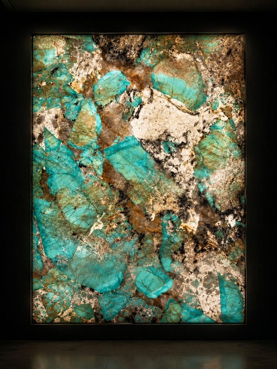 Amazonite Granite in museum light