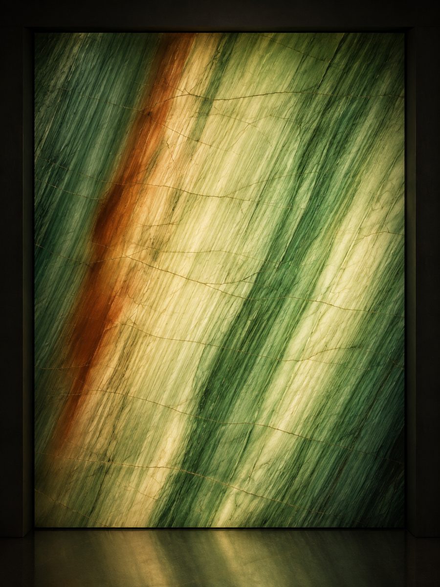 Aquarela Green Exotic Quartzite in museum light