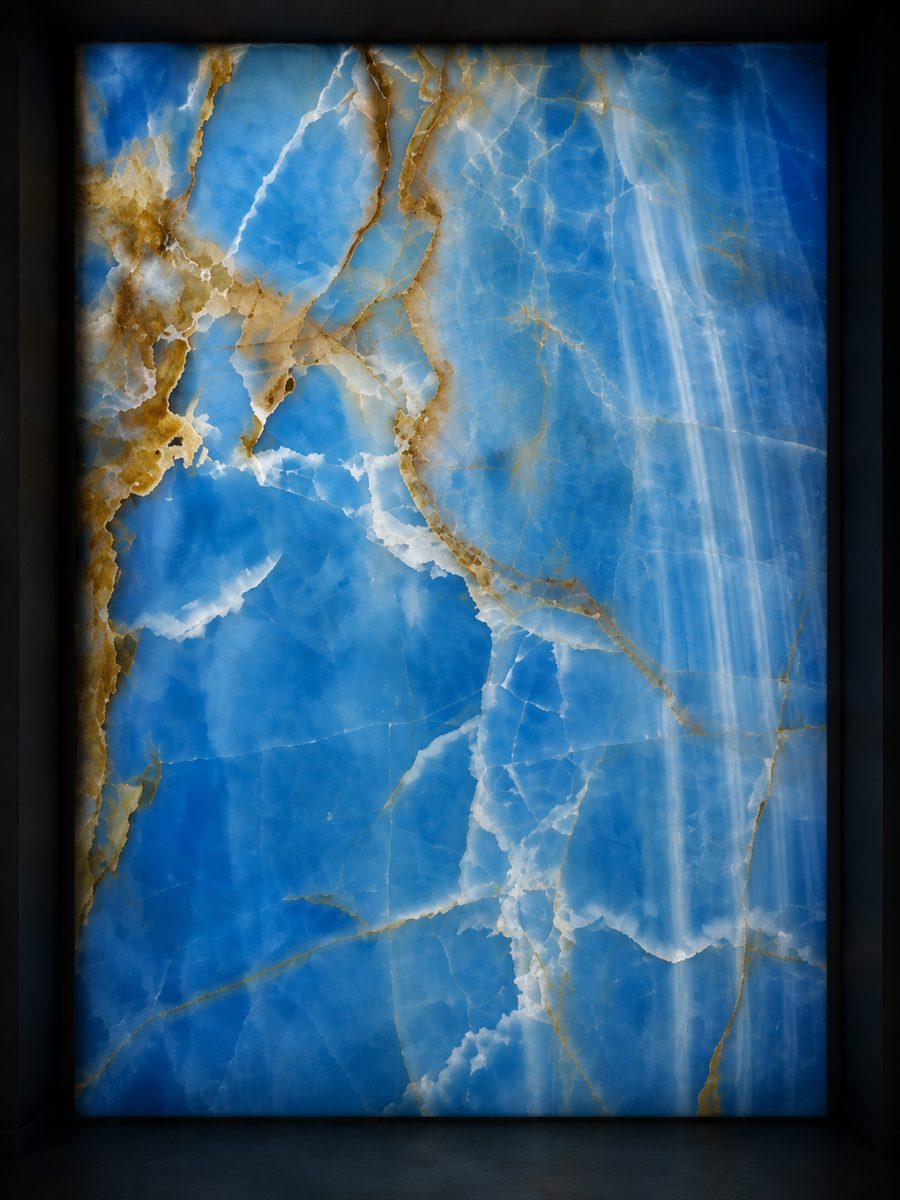Argentina Blue Onyx in museum light
