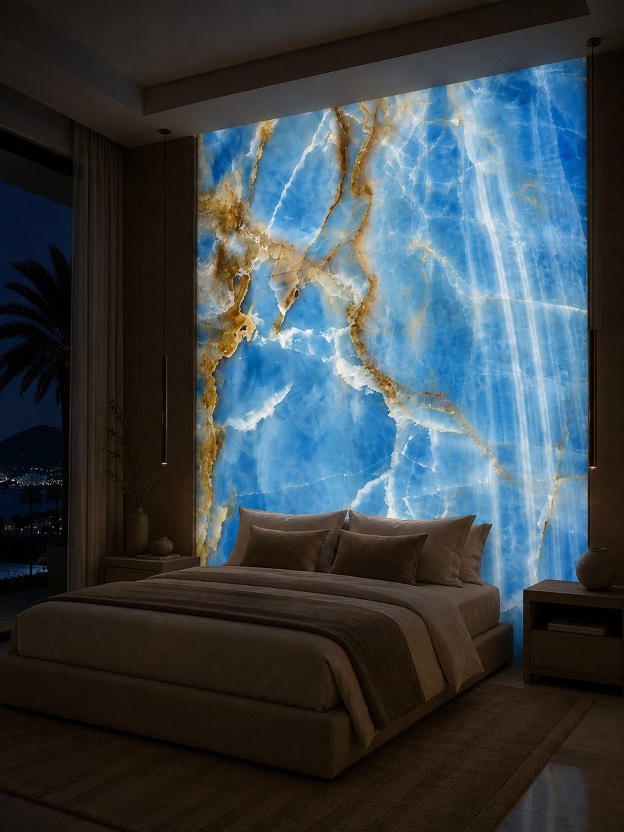 Argentina Blue Onyx in night light