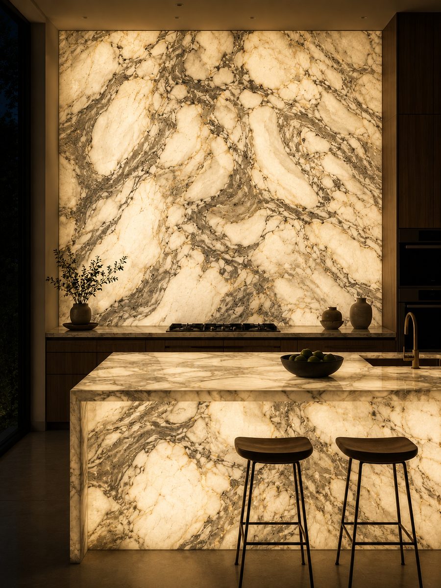 Calacatta Caldia in night light