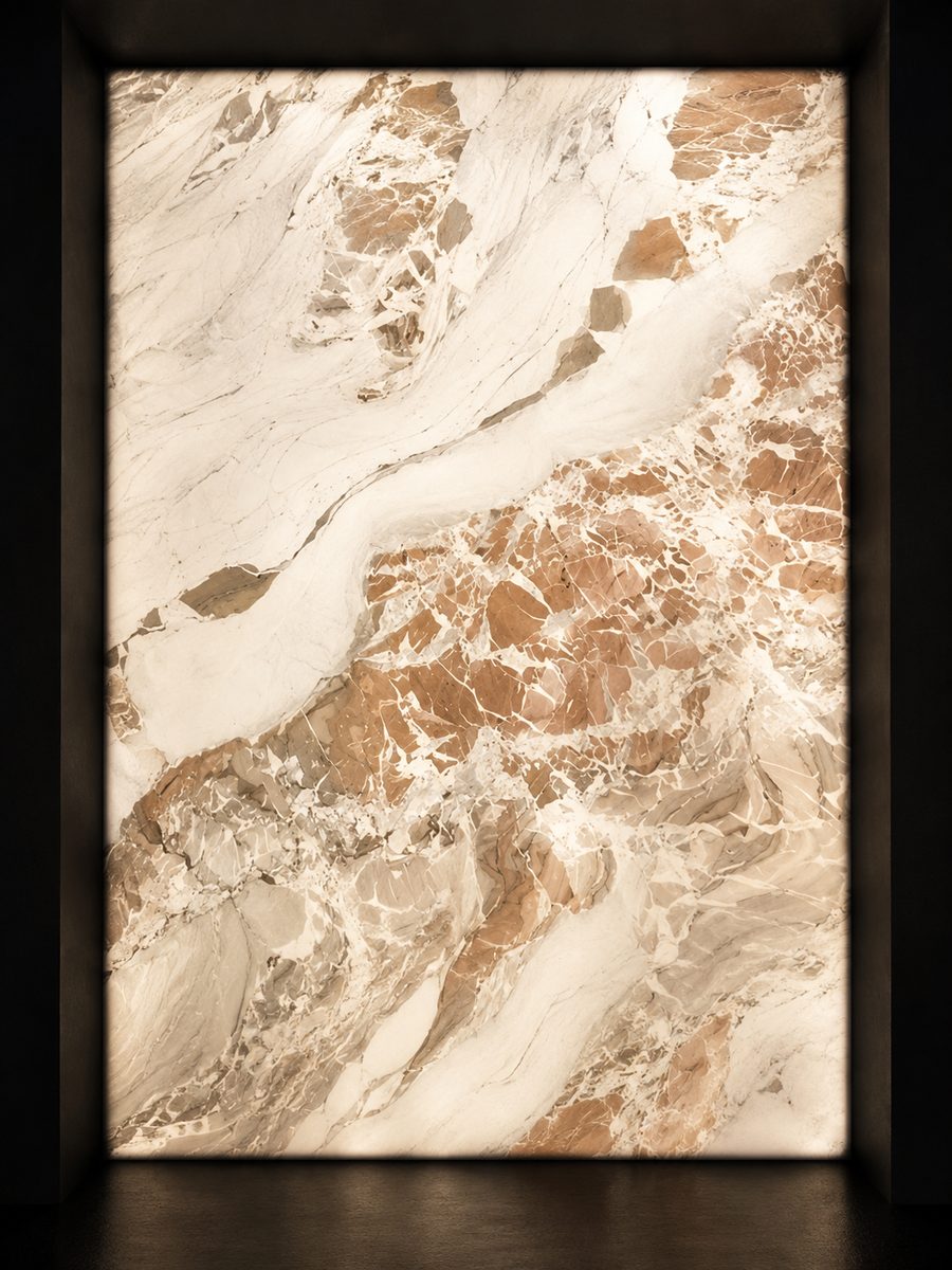 Calacatta Vagli Rosato in museum light