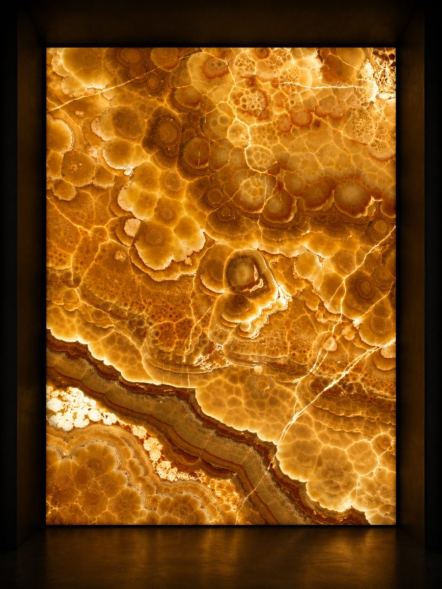 Caramel Onyx in museum light