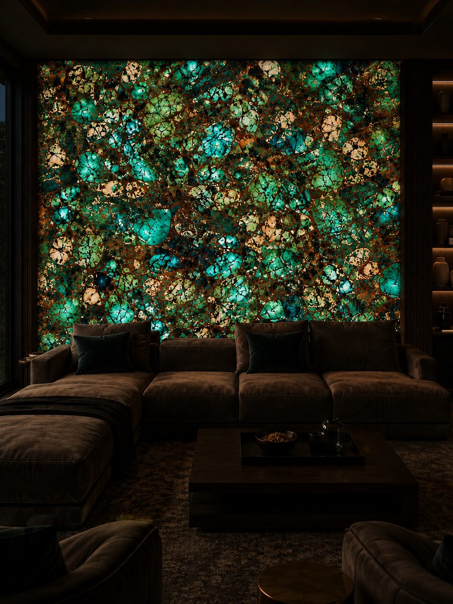 Chrysocolla in night light