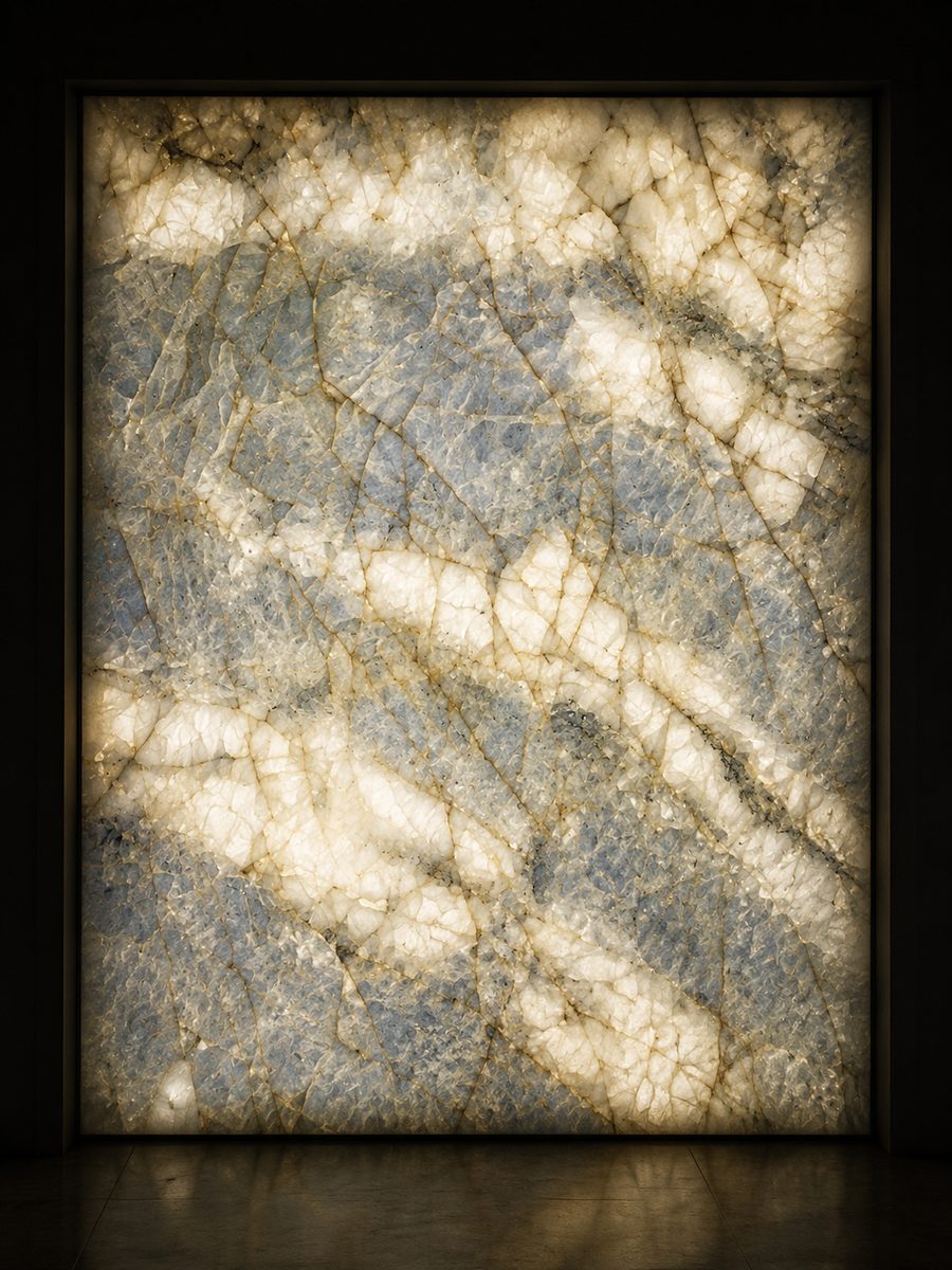 Cielo Sky Quartzite in museum light