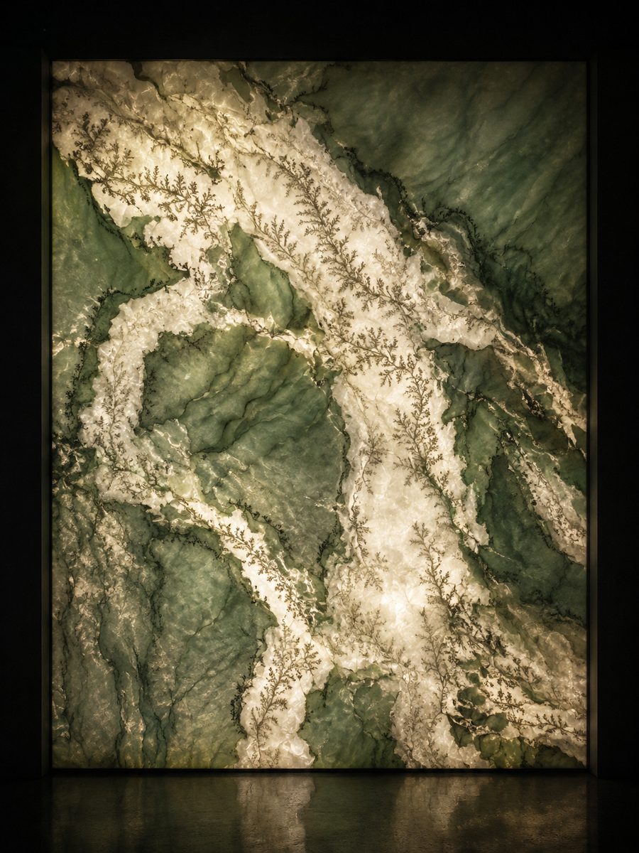 Cristallo Botanica quartzite in museum light
