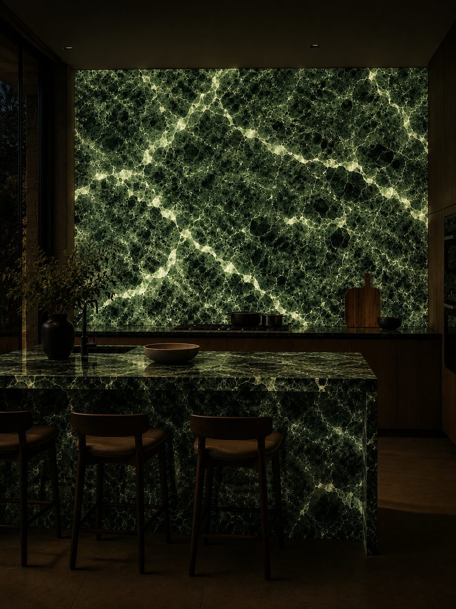 Marmo Verde Issorie in night light