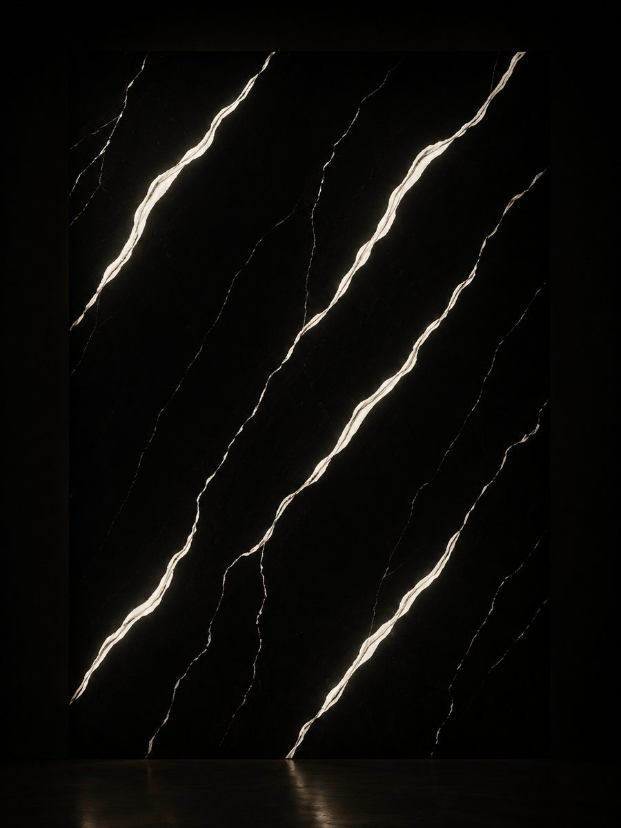 Nero Marquina Wide Vein in museum light
