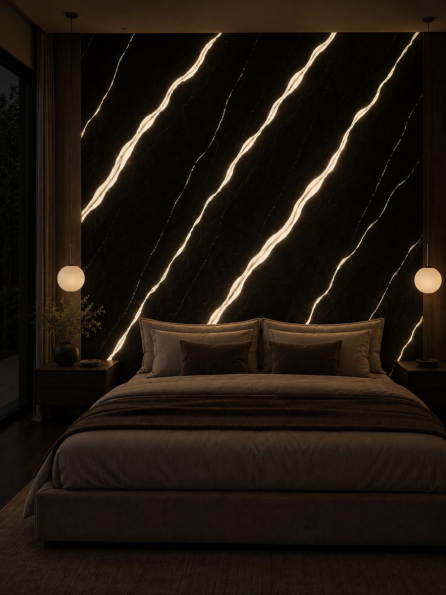 Nero Marquina Wide Vein in night light