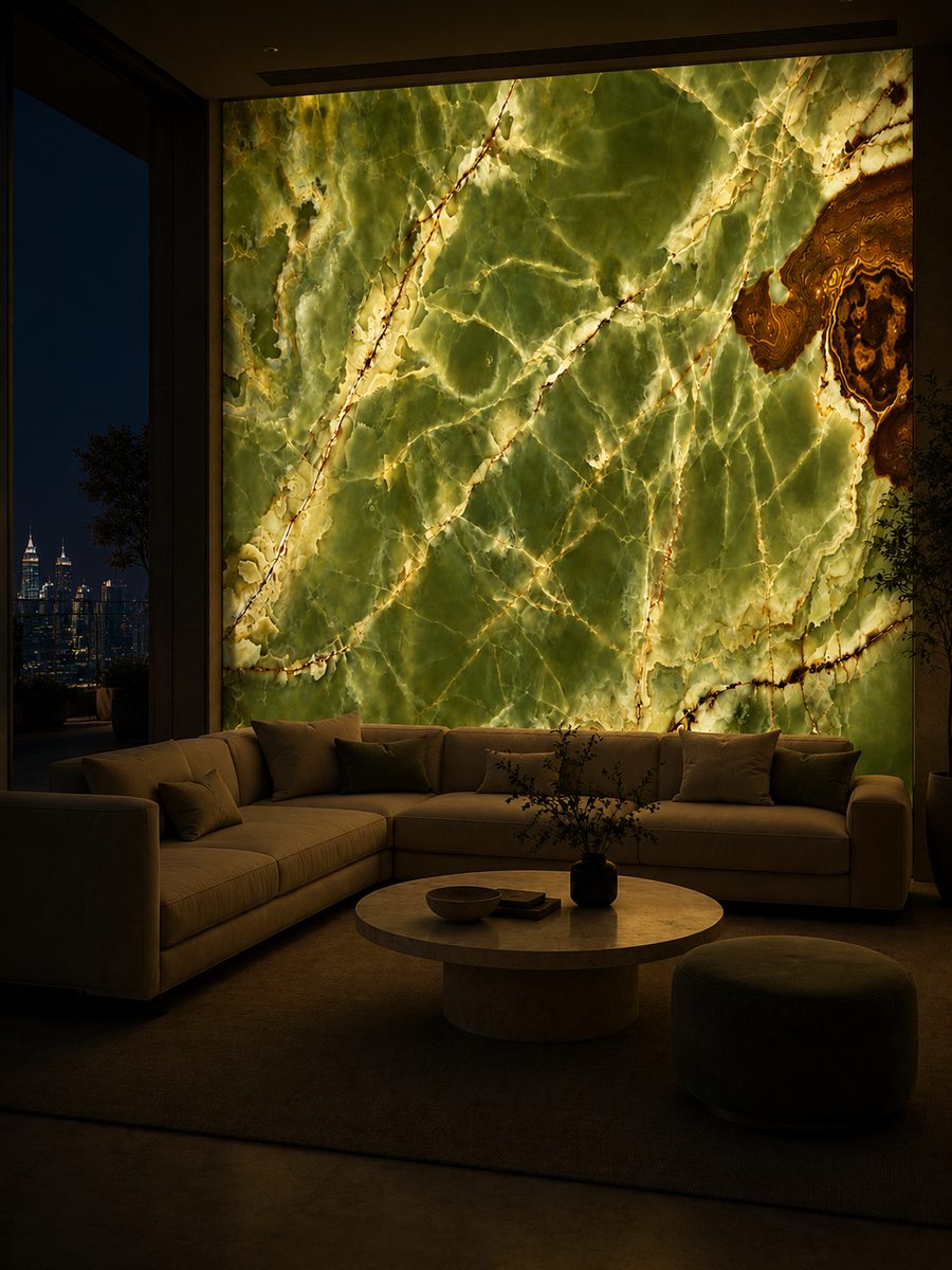 Onice Verde Persiano in night light