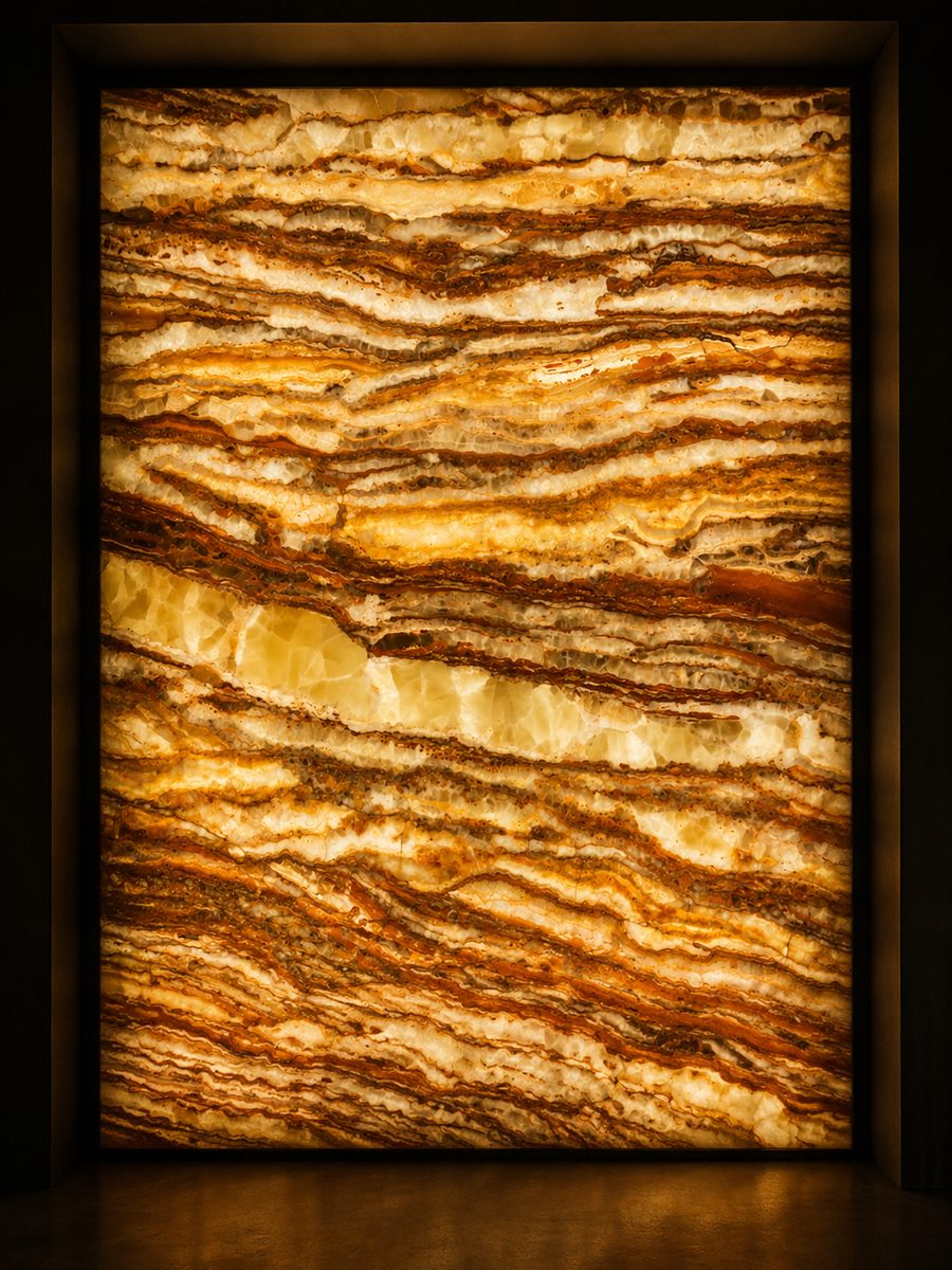 Onyx Travertine in museum light