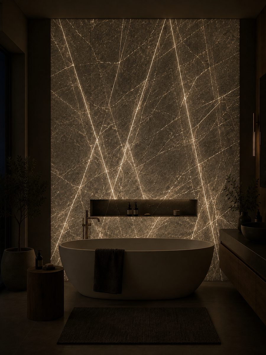 Pietra Grey Persian Grey in night light
