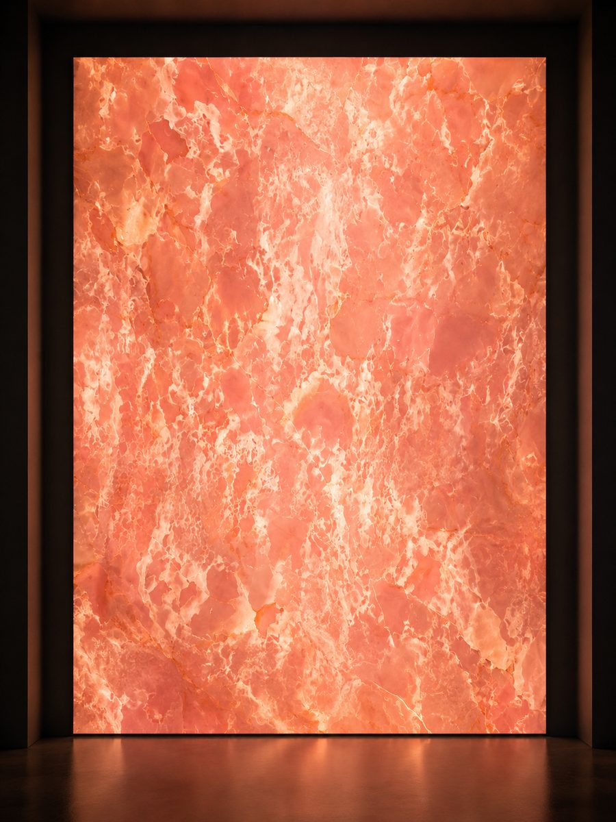 Rosso Pink Onyx in museum light
