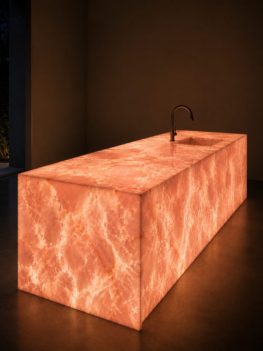 Rosso Pink Onyx in night light