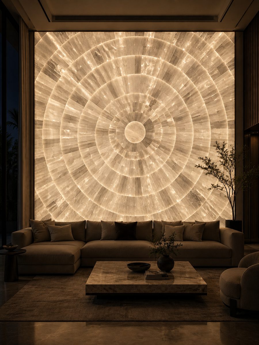 Selenite Panel in night light